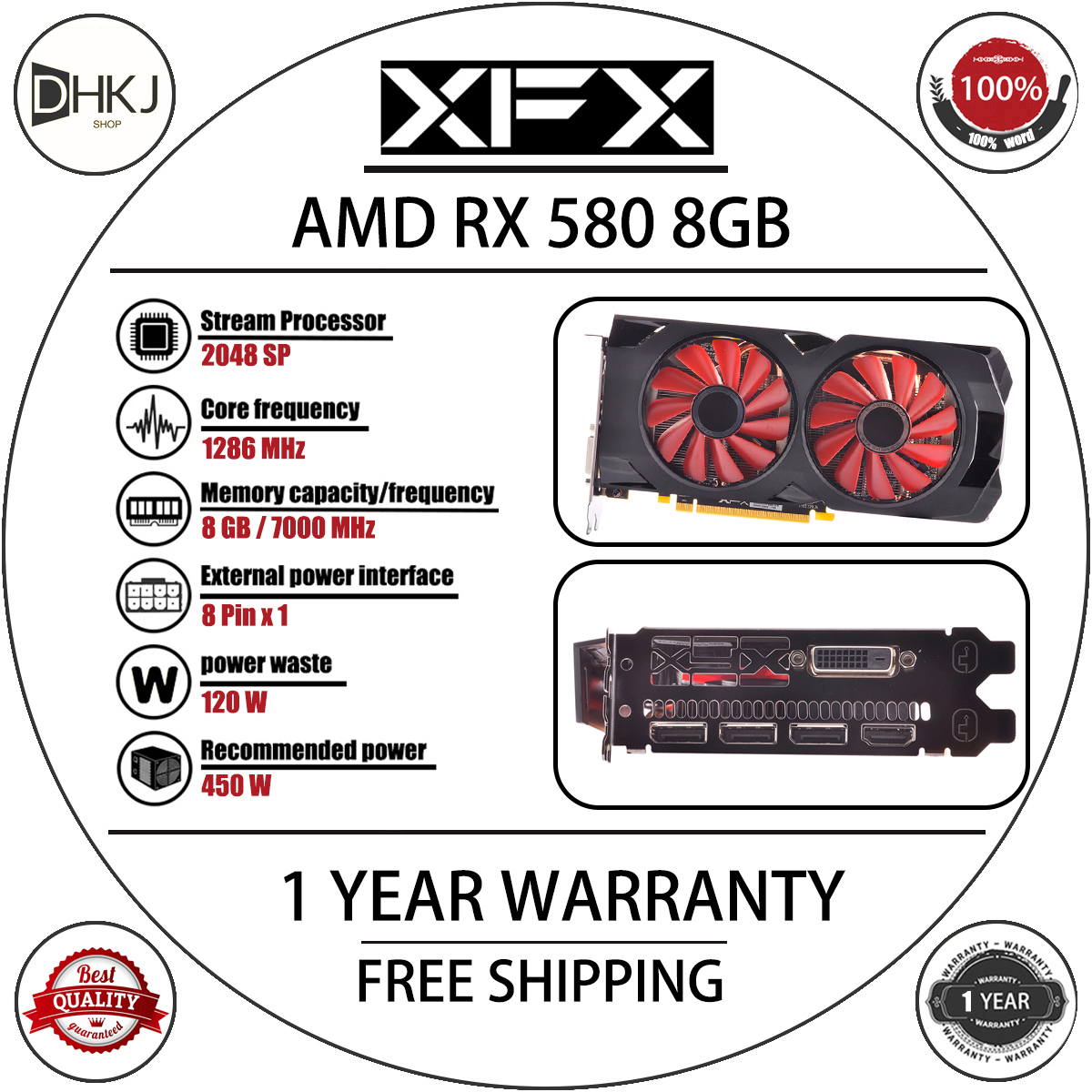 USED XFX RX 580 8GB 2304SP Graphics Cards 8GB ETH AMD Radeon RX580