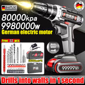 Cordless Drill with 2 Batteries and Adjustable Speeds