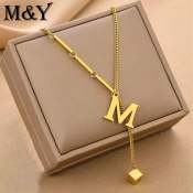 Gold Plated Initial Letter Necklaces for Women, Stainless Steel