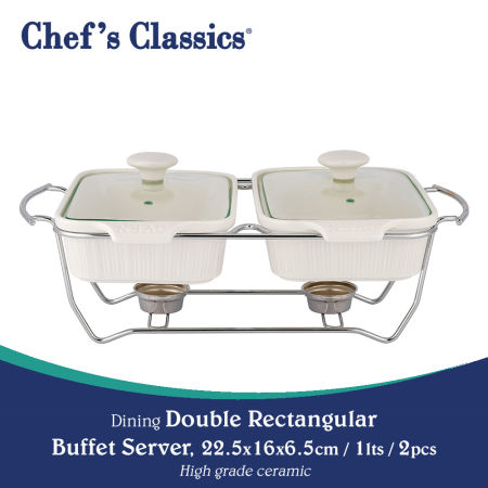 Chef's Classics Ceramic Double Buffet Food Server, 1L Capacity