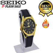 Seiko Classic Quartz All Black Leather Band Watch for Women