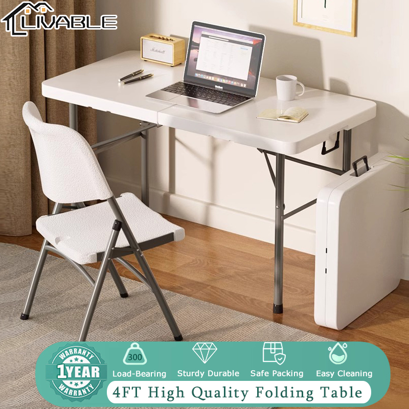 LIVABLE Folding Table 4FT (122cm) Folding Half Table Outdoor Portable Folding Table Long Table Dining Table Office Table