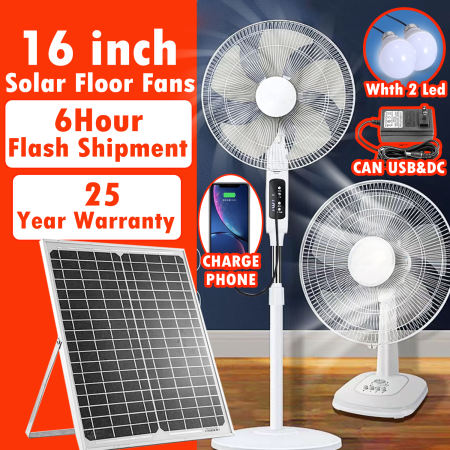 Solar Max 12" or 16" Rechargeable Portable Fan with LED