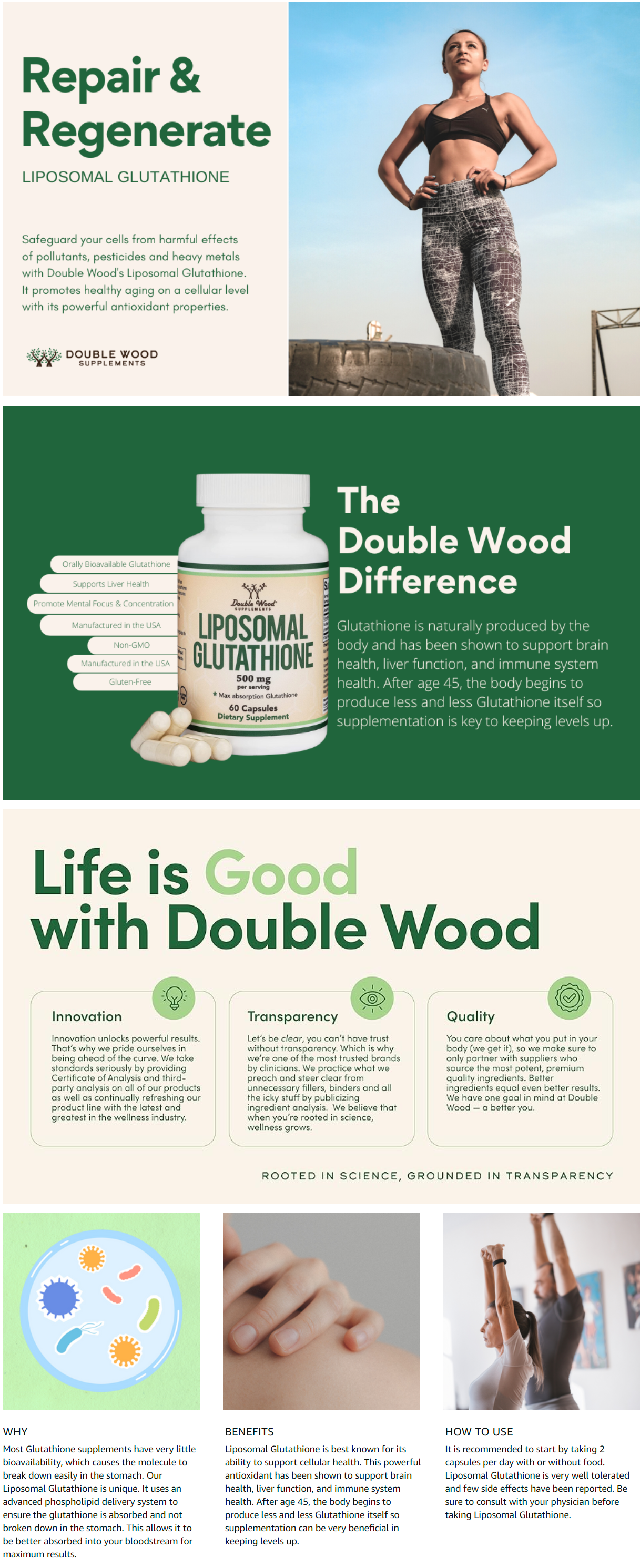 ✅ Liposomal Glutathione Max Absorption 500mg w/ Genuine Smell & Taste 60 Caps by Double Wood USA