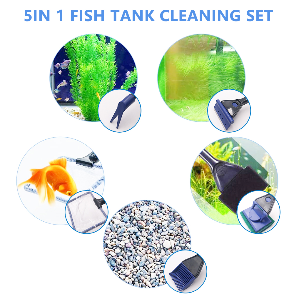 Lychee 5 in 1 Fish Tank Cleaner Aquarium Cleaning Set Fish Net