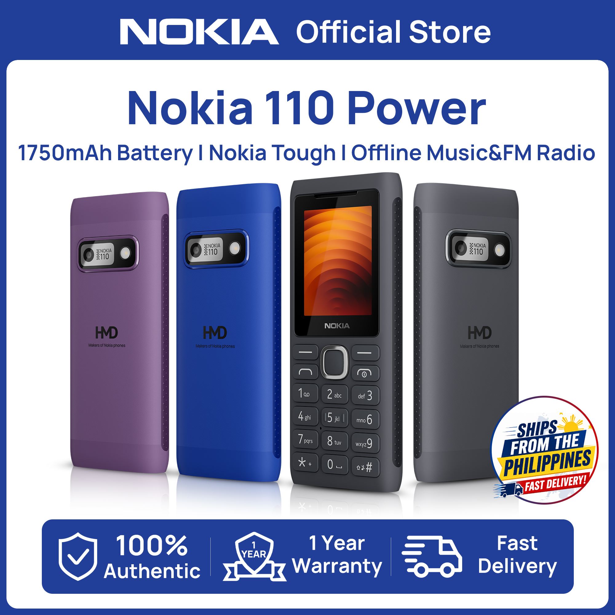 【2026 New】Nokia 110 Power 2G 1750mAh 15Days standby Dual Sim FM Radio students/elderly/backup Feature Keypad Basic phone Original Official