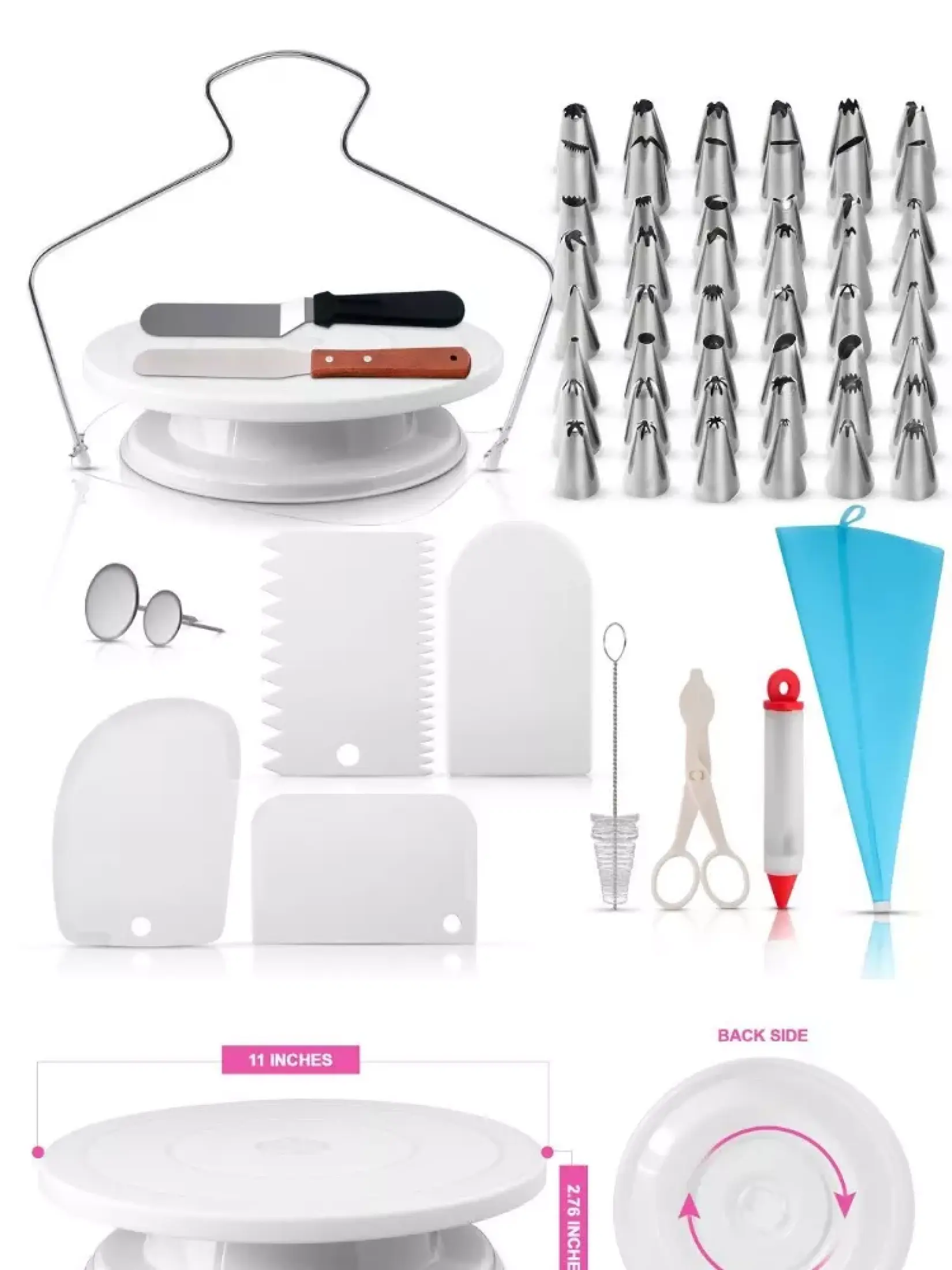 63pcs Cute Baking Tools Accessories Cake Decorating Supplies With Cake Turntable Baking Kit Set Includes Piping Bags And Icing Tips Decorating Turntable Measure Spoons And More Lazada Ph