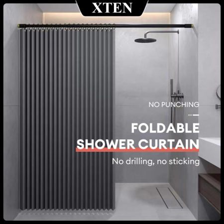 XTEN Waterproof Waffle Shower Curtain with Rod Set