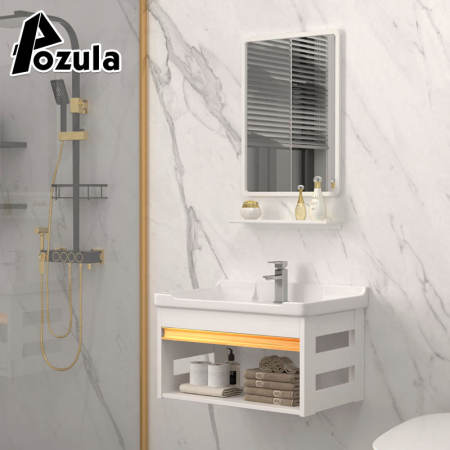 Pozula Aluminum Bathroom Cabinet Set with Ceramic Sink