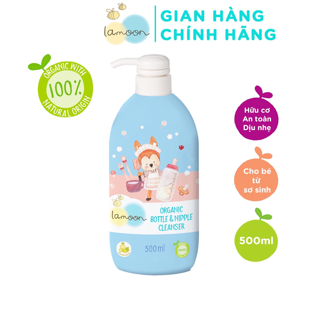 Nước Rửa Bình Sữa Organic An Toàn Cho Bé Lamoon - Bình 500ml