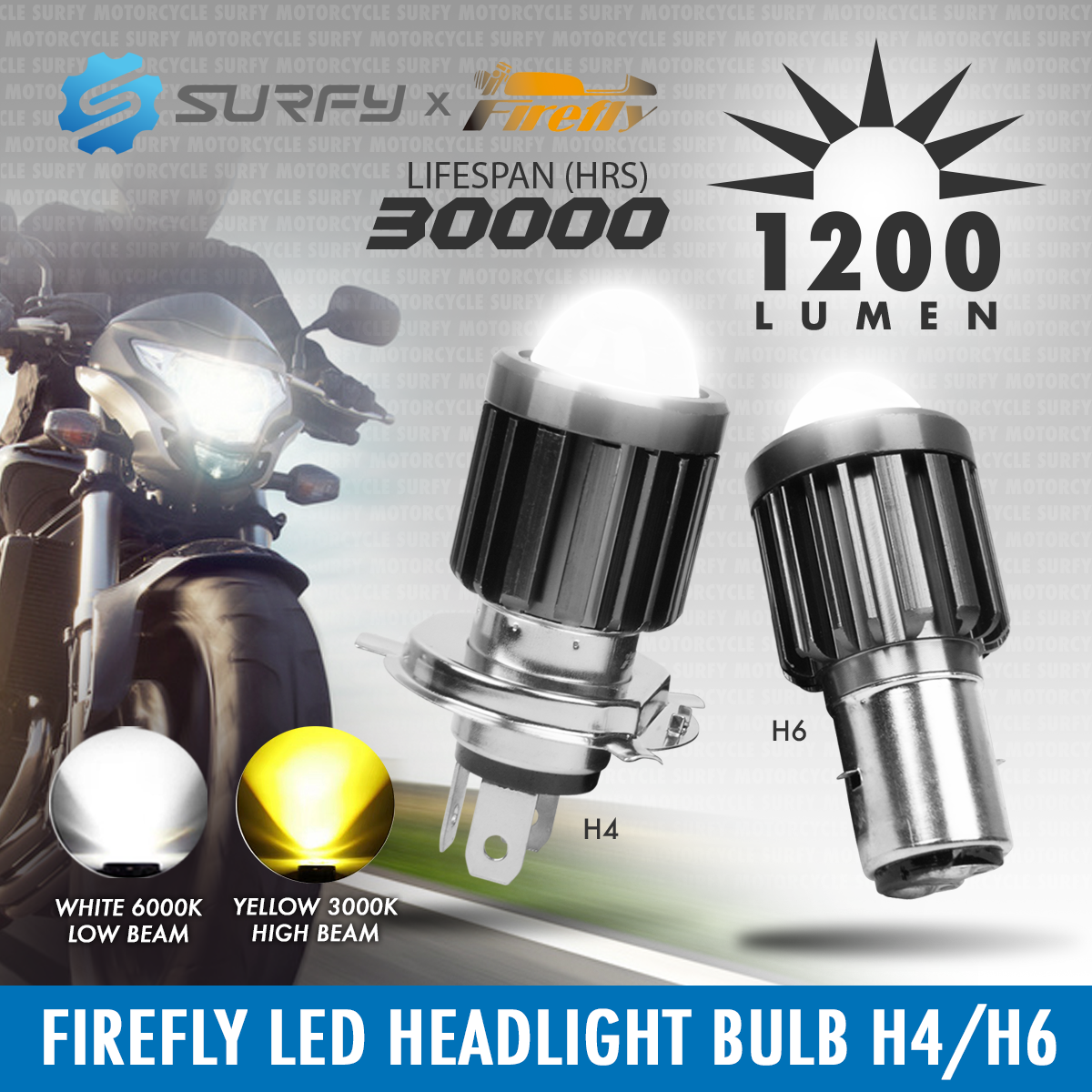 Firefly H4 Dual Bulb Motorcycle LED Headlight - Yellow/White