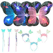 Fairy Wings for Girls Kids Butterfly Costume Set Princess Dresses Cosplay Clothes Butterfly Wings Fairy Wand Fairy Headband lovable