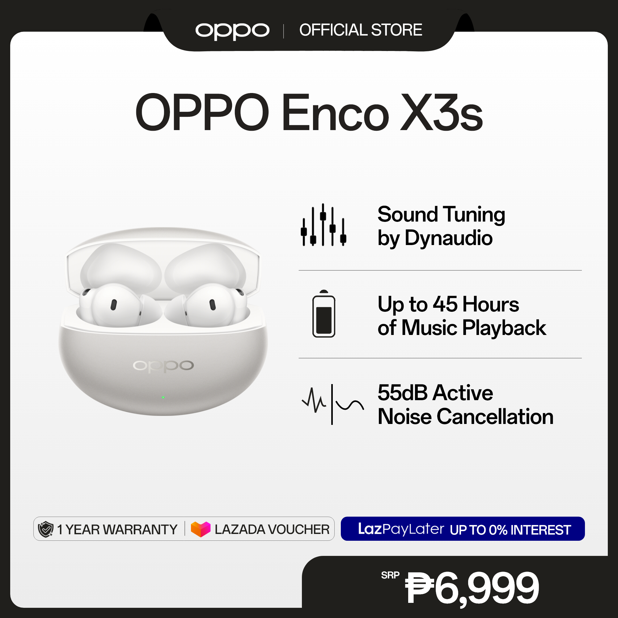 [ALL-NEW] OPPO Enco X3s True Wireless Noise Cancelling Earbuds / Sound Tuning by Dynaudio / Up to 45 Hours Playback 55dB Active Noise Cancellation / IP55 Dust and Water Resistance / AI Translate