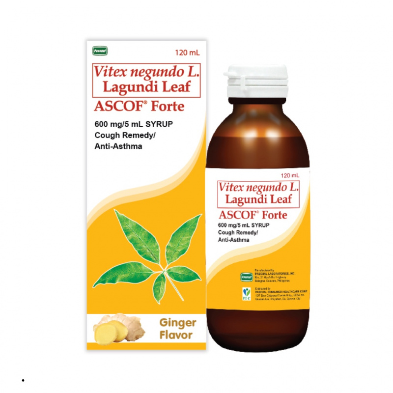Ascof Forte Vitex nedo L. Ladi Leaf 600mg/5mL 120mL Syrup Ginger Flavor Presyo 860 Piso*Libreng Shipping