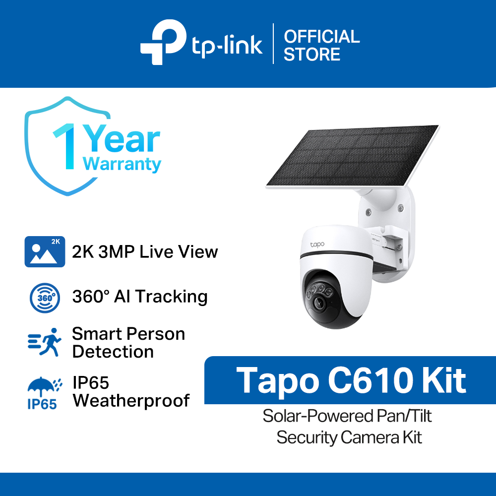 TP-Link Official Store / Tapo C610 Kit / 2K 3MP Visuals Solar-Powered Pan/Tilt Outdoor WiFi IP Security Cctv Sale Camera Connect to Cellphone with Mic and Speaker