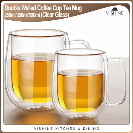 Vishine Double Walled 250ml/350ml/500ml Glass Coffee Cup Tea Mug For Hot & Cold Beverage Handmade Mug