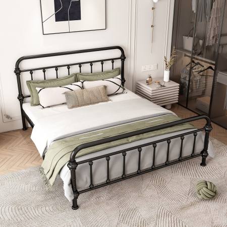 Classic Metal Bed Frame - Black/White, Double/Queen Size