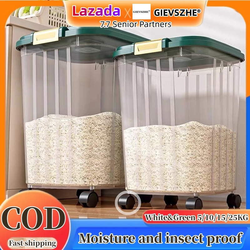 GIEVSZHE Rice Dispenser with Sealed Cover, Food Storage Box