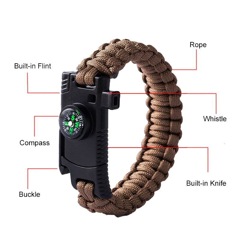 Fire Starter Buckles For Paracord - Survival Tools With Whistle & Compass