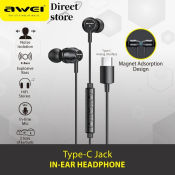 Awei Type-C In-Ear Earphones with Mic, HiFi Stereo