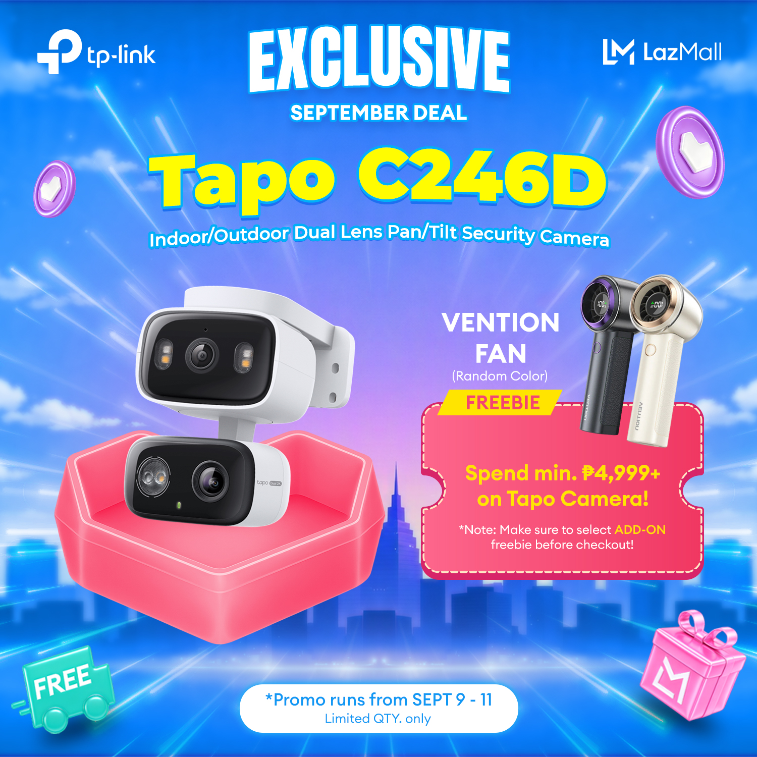 TP-Link Official Store / Tapo C246D / 2K 3MP Dual Lens Indoor/Outdoor Security Cctv Sale Camera Connect to Cellphone with Mic and Speaker Pan/Tilt