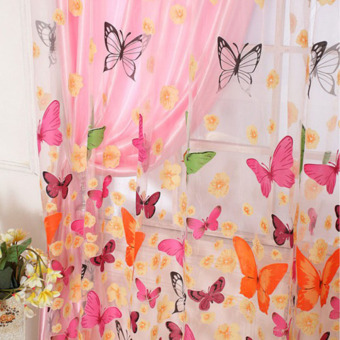 2PCS 1MX2M Romantic Washable Window Door Curtains Sheer Voile Tulle For Bedroom Living Room Balcony Kitchen Shop Decoration Colorful Printed Butterfly Flower Pattern Sun-shading Curtain Home Textile Decor (Intl) April 2018 - 2 2PCS 1MX2M Romantic Washable Window Door Curtains Sheer Voile Tulle for Bedroom Living Room Balcony Kitchen Shop Decoration Colorful Printed Butterfly Flower Pattern Sun-shading Curtain Home Textile Decor (Intl) - 2