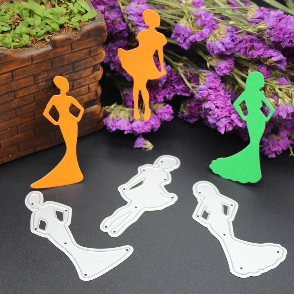 3pcs Stencil Cutting Dies Woman Shape DIY Metal ScrapbookingCutting Dies Silver - intl ...