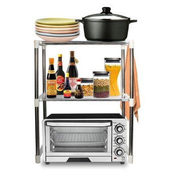 Adjustable Stainless Steel Multifunctional Microwave Oven Shelf Rack Standing Type Double Kitchen Storage Holders - Intl May 2018 - 2 Adjustable Stainless Steel Multifunctional Microwave Oven Shelf Rack Standing Type Double Kitchen Storage Holders - intl - 2