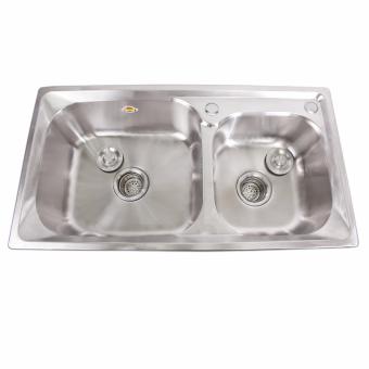 B.I.T. 81x43x23cm SUS 304 Stainless Steel 2 Double Tubs KitchenSink Set (SIlver) June 2018 - 2 B.I.T. 81x43x23cm SUS 304 Stainless Steel 2 Double Tubs KitchenSink Set (SIlver) - 2