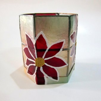 Capiz Hexagon Candle Holder Poinsettia Design April 2018 - 2 Capiz Hexagon Candle Holder Poinsettia Design - 2