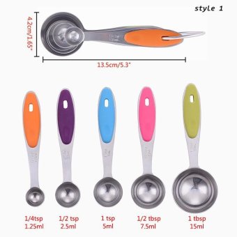 Leegoal Set Of 5pcs Measuring Spoons Set,Kitchen Stainless Steel With Silicone Handles Measuring Cups Spoons - Intl June 2018 - 4 leegoal Set Of 5pcs Measuring Spoons Set,Kitchen Stainless Steel With Silicone Handles Measuring Cups Spoons - intl - 4