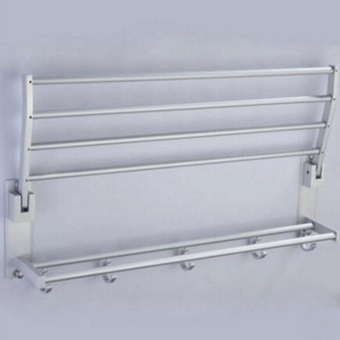 Space Aluminum Wall-Mounted Foldabel 2-Tier 3-Tier Towel Rack With Hooks - Intl June 2018 - 4 Space Aluminum Wall-Mounted Foldabel 2-Tier 3-Tier Towel Rack with Hooks - intl - 4