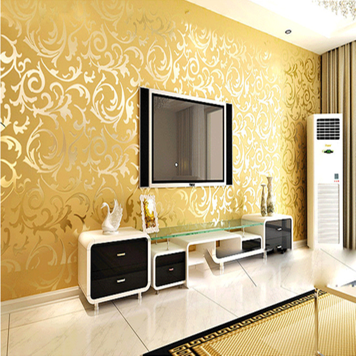 Wallpaper Roll Damask Textured Embossed Home Decor 10M Gold Wallpaper Roll Damask Textured Embossed Home Decor 10M Gold