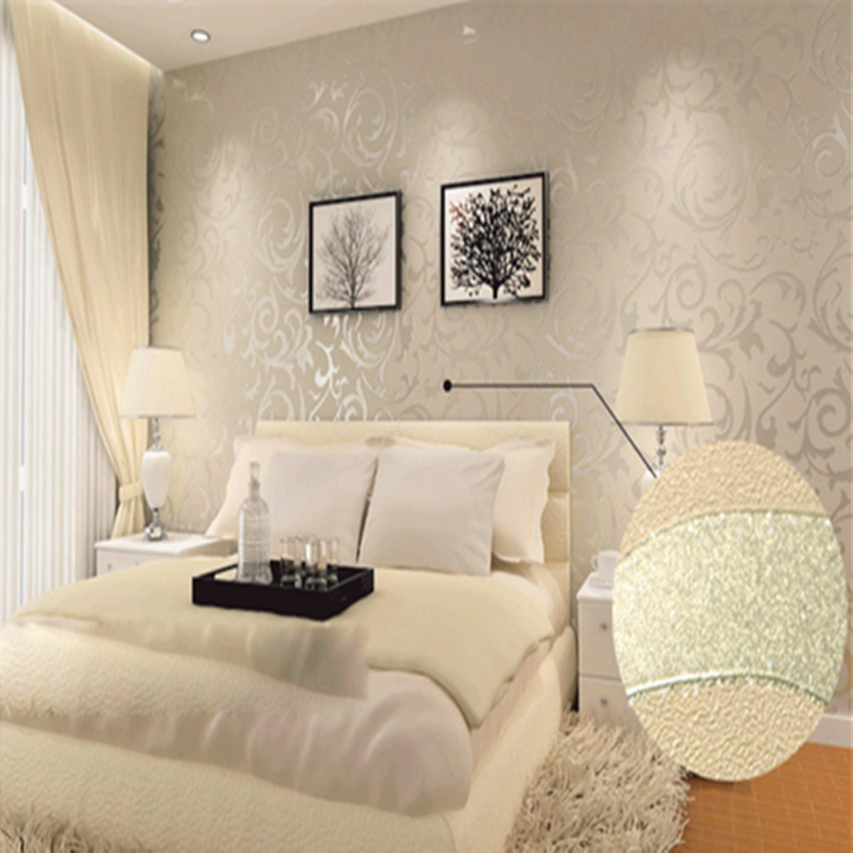 Wallpaper Roll Damask Textured Embossed Home Decor 10M Silver Wallpaper Roll Damask Textured Embossed Home Decor 10M Silver