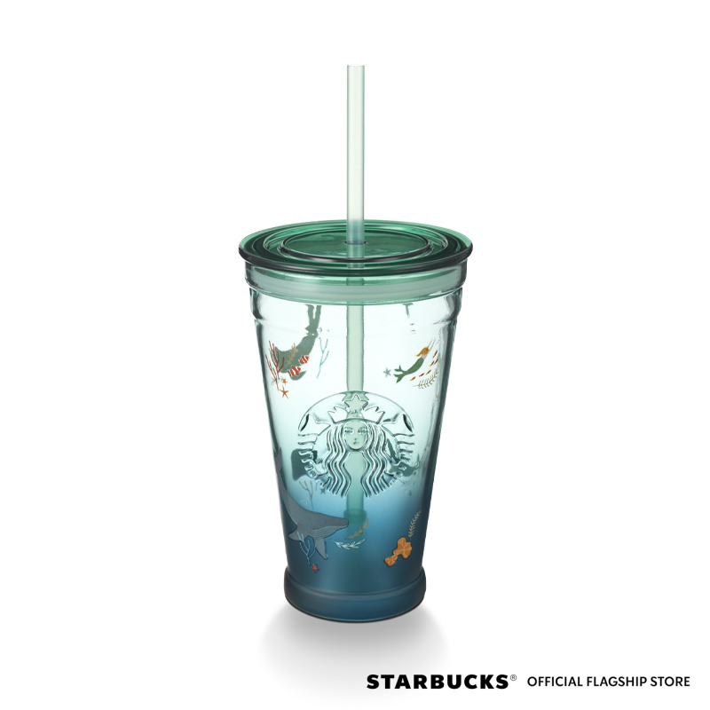 Starbucks Recycled Glass 16-ounce Glass Cold Cup / Tumbler w/Lid & Straw NEW