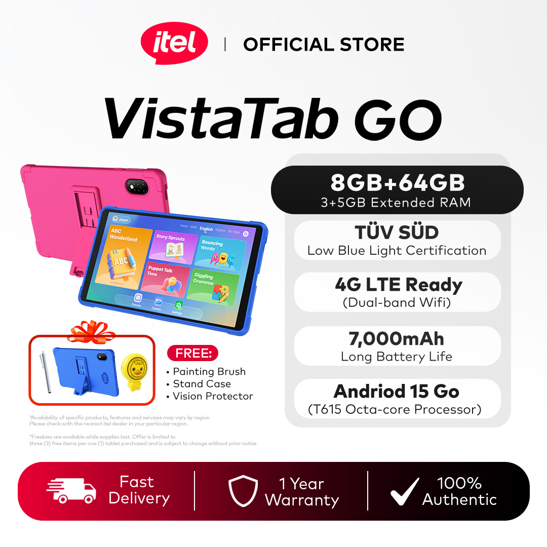 itel VistaTab GO 4G LTE 8GB (3+5GB RAM) + 64GB ROM / 7000mAh Battery / Android 15 / TÜV Certified Tablet