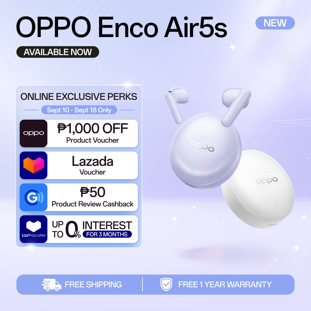 [NOW AVAILABLE] OPPO Enco Air5s / Real-time Adaptive Noise Cancellation / Ergonomic Semi-in-ear Fit Design / Airy 3.9g Comfort