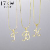 17KM Gold CZ Letter Pendant Necklace by Alphabet Accessories