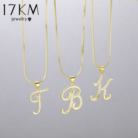 17KM Gold CZ Letter Pendant Necklace by Alphabet Accessories