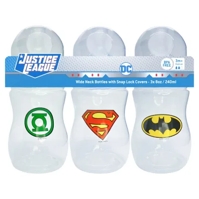 Justice League 8oz Wide Neck Feeding Bottle Set of 3 (1)