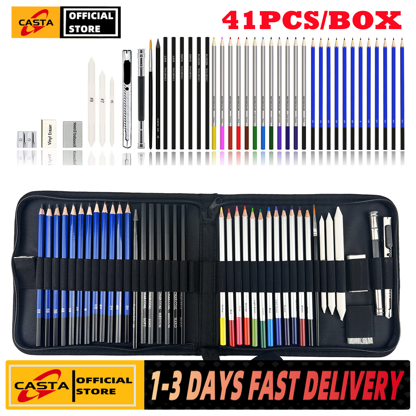 [COD]Sketch Pencils For Drawing,41 Piece Drawing Pencils,Colored Pencils Art Set with Drawing Tool in Pop Up Zipper Case,Perfect Gift for Beginners, Kids or Any Aspiring Artist