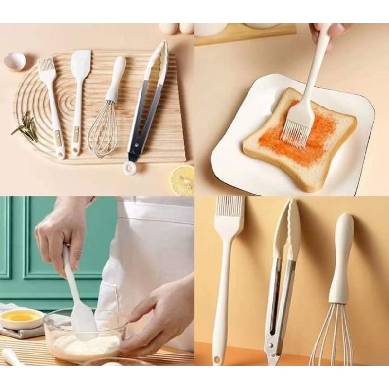 4pcs/set Silicone Baking Tools, Baking Spatula, Oil Brush, Egg Beater, Food  Tongs, Kitchen Supplies, Baking Supplies
