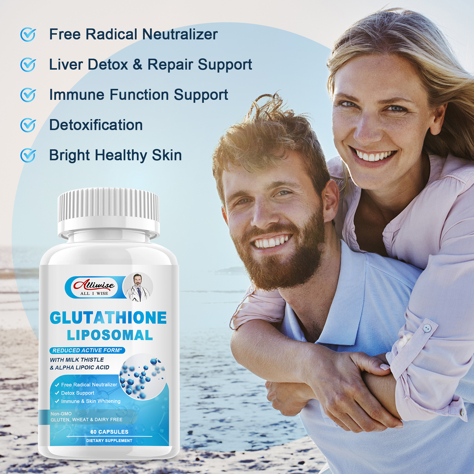 alliwise glutathione Alliwise Liposomal Glutathione 1000mg For Whitening Skin Anti-aging Immune Health & Liver Support Enhanced Absorption Formula Advanced Encapsulation Technology - Lazada