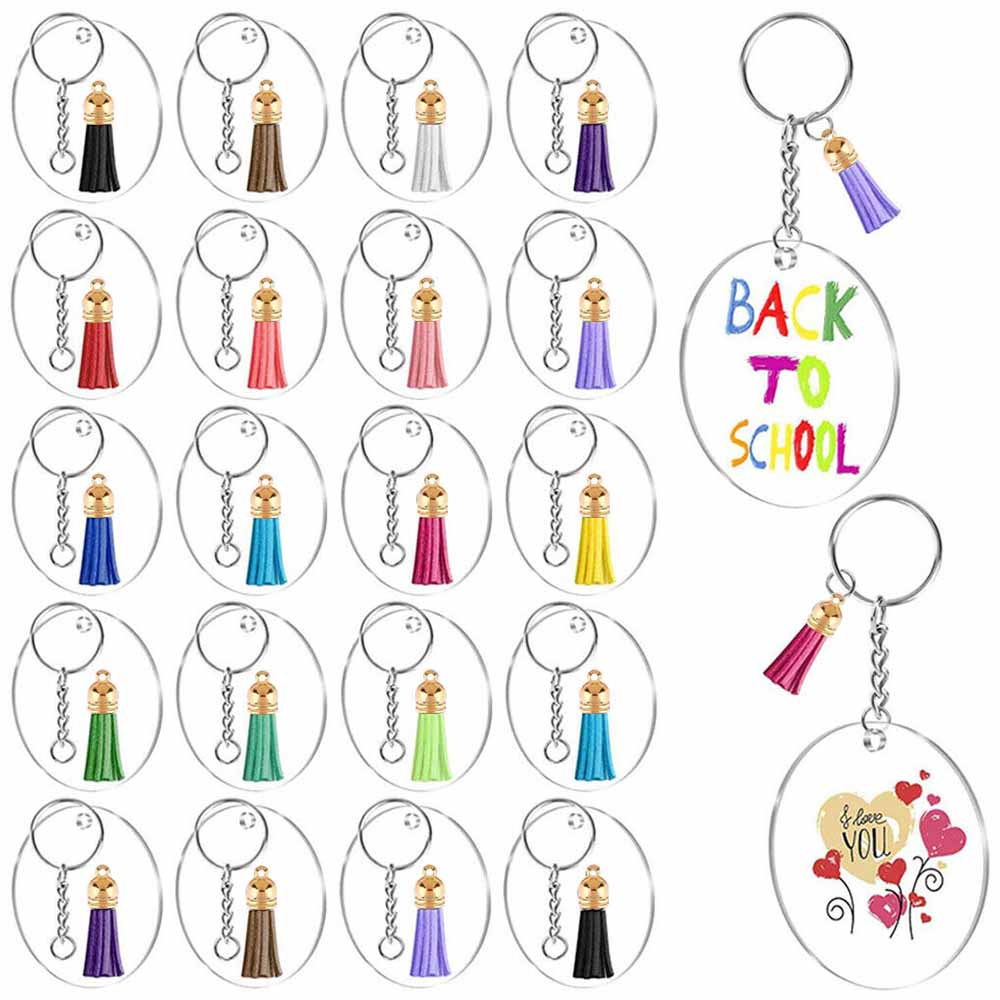 90pcs Clear Acrylic Circle Discs Keychain Blanks Tassel Pendant Key Ring  DIY Kit