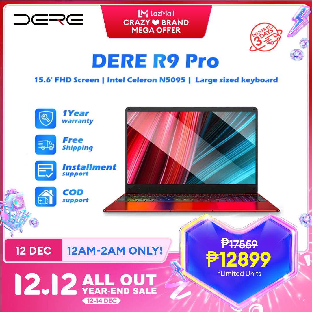 Lazada Philippines - [DELIVER IN 3 DAYS] DERE Official R9 Pro Laptop 15.6” FHD Screen 11th Gen Intel N5095 CPU Windows 10 Number Keyboard Easy Typing Office Budget Laptop For Sale Brand New Original Lowest Price For Student Netbook (8+128/12+256/512, Red/Silver/Black)