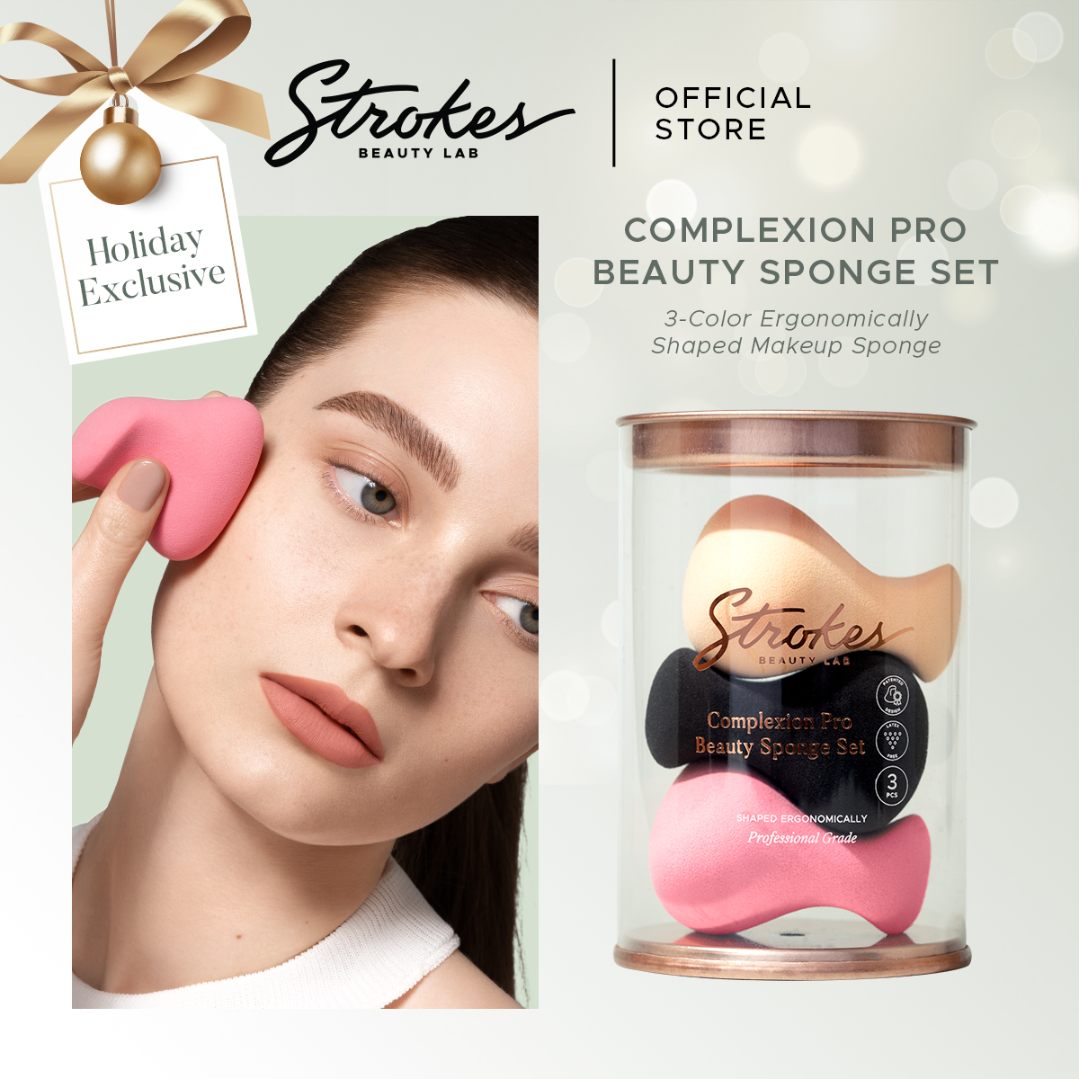 Discount on Strokes Beauty Lab  shoes - SKU: Strokes Complexion Pro Beauty Sponge Set [ 3-Color Ergonomically Shaped Makeup Sponge ]