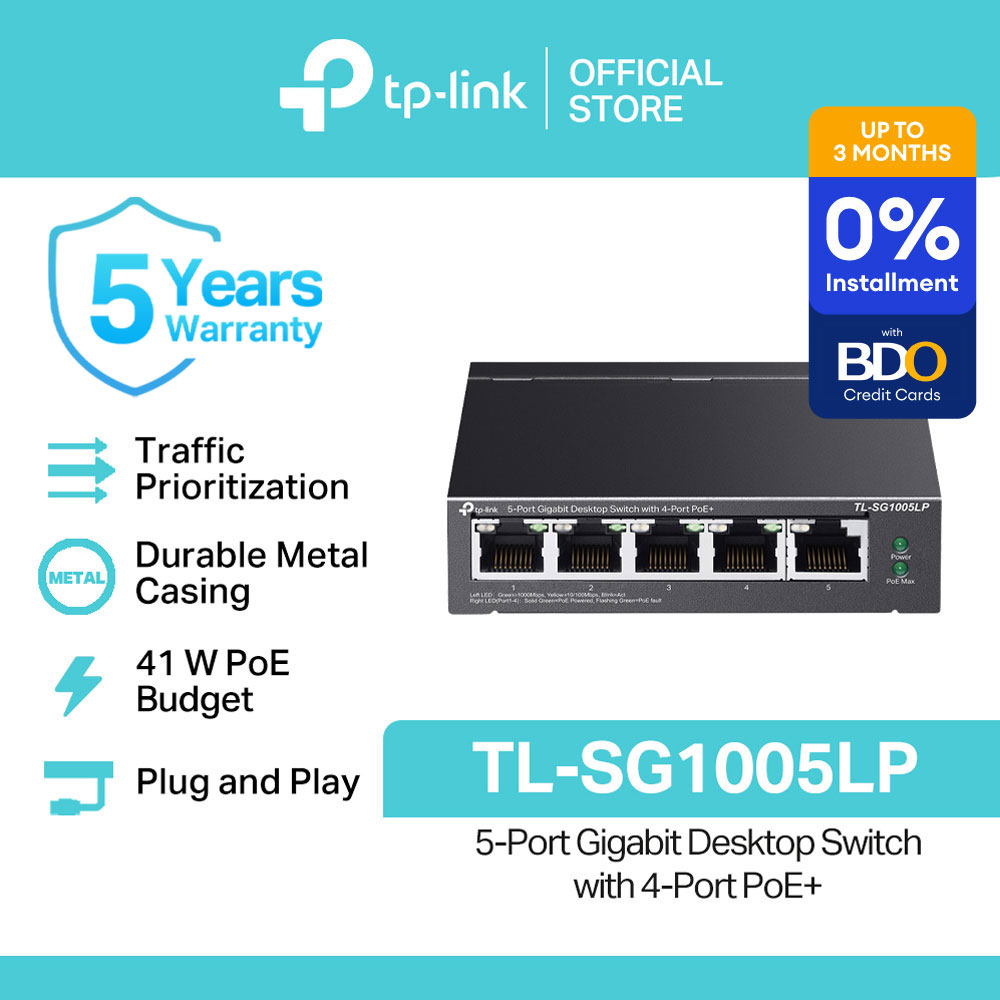TP-Link Official Store / TL-SG1005LP / 5-Port 10/100/1000Mbps with 4-Port PoE+ Desktop Network Ethernet Switch Hub for Internet