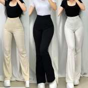 Premium High Waisted Rib Knit Flare Pants for Women