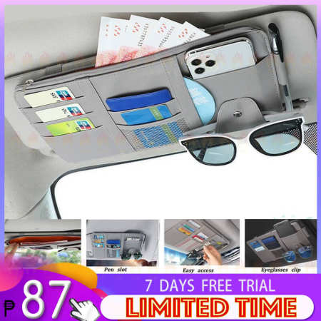 Car Leather Organizer Sun Visor Organizer Card Holder Storage Car Accessories Sunglasses Storage Clip