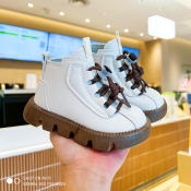 SENMA White Boots For Kids Girls, Fashionable High Cut Shoes